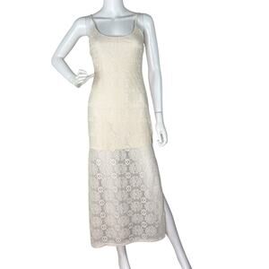 Vtg Y2K Love On A Hanger Maxi Slip Dress Lace Overlay Boho Fairy Ivory Sz XS
